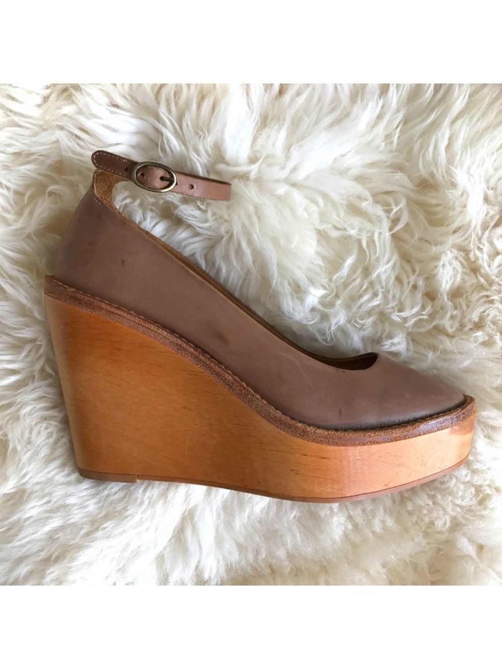Isabel Marant Warren 2000s Moleskin Leather Nude Taupe Wedge Platform Shoes 36